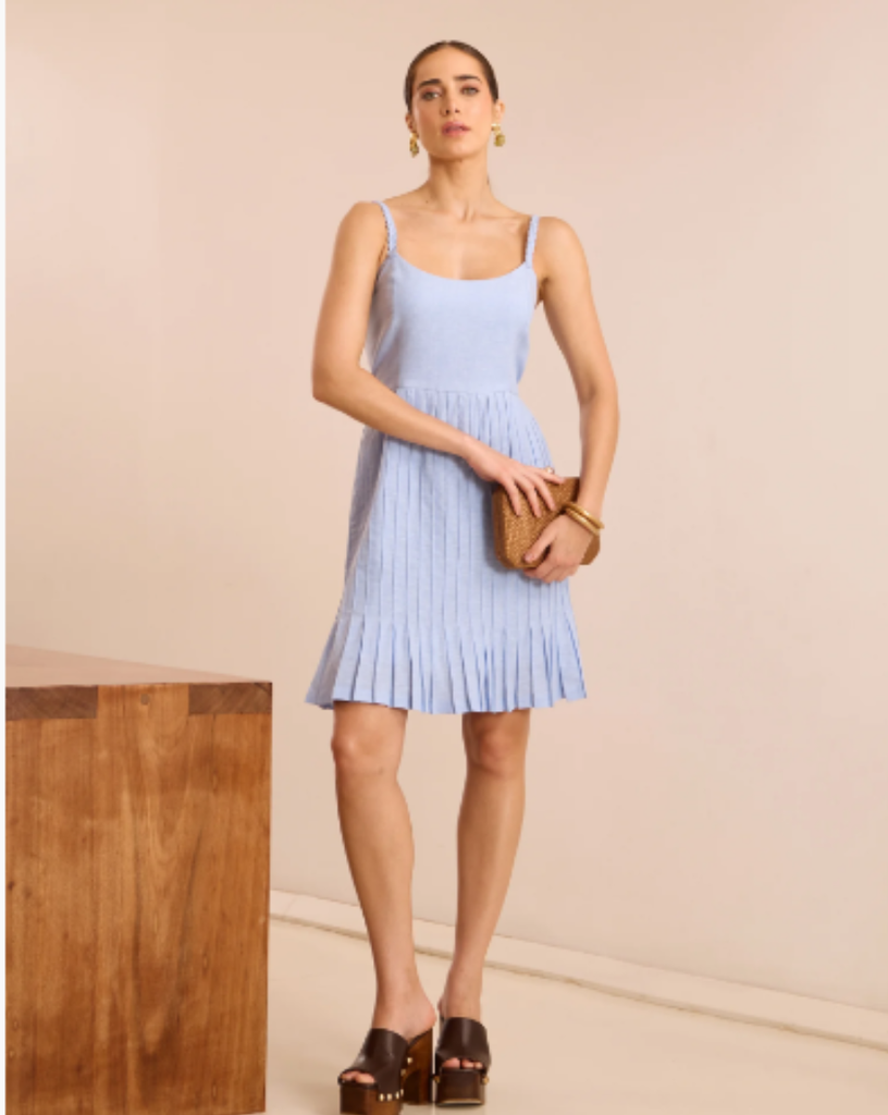 Vestido Joyce Cambraia de Linho Azul | Raizz